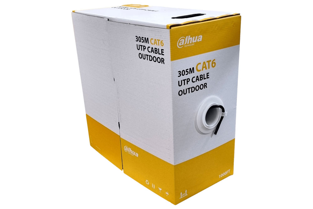 BOBINA DE CABLE UTP CAT6 DAHUA 99.99% COBRE CAL.23 CERTIFICABLE PARA EXTERIOR COLOR NEGRO